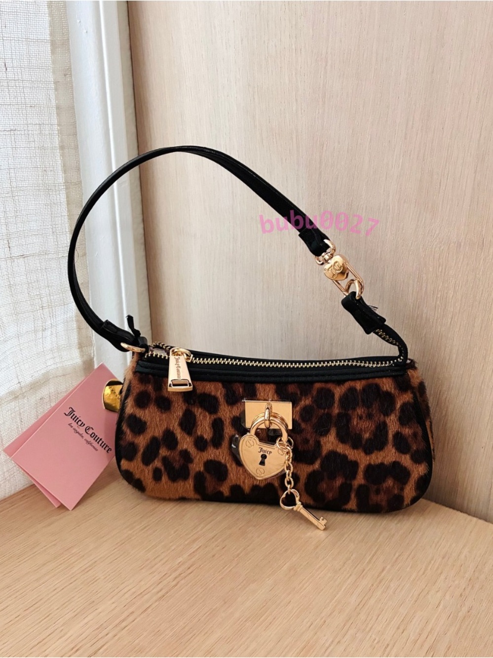 NWT🐆Juicy Couture leopard print mini Lock n Key Baguette Wristlet Shoulder Bag